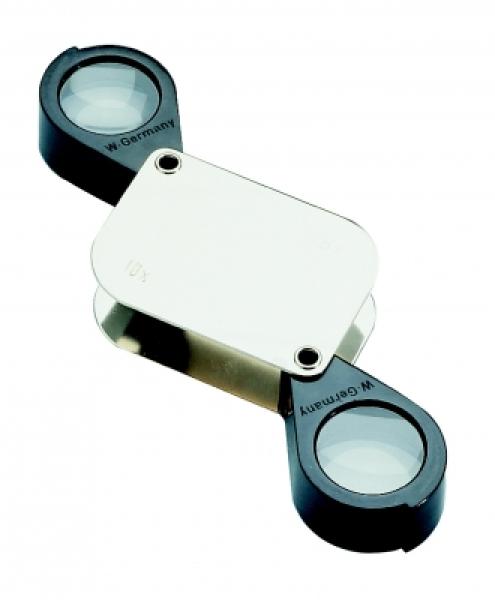SCHWEIZER-Optik Präzisions-Doppel-Einschlaglupe 10x/15x, 16,3mm, Aplanat Linse, Edelstahlgehäuse