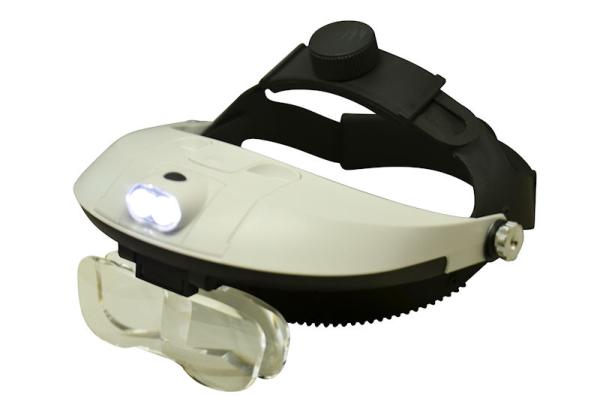 Kopfbandlupe mit Stirn- und Kopfhalterung, verschiedenen Linsen, 2 LED