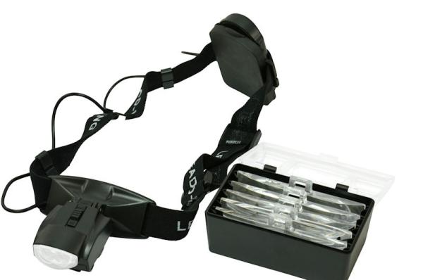 Kopfbandlupe, flexibles Kopfband, Linsen für 1x bis 6x, 2 LED